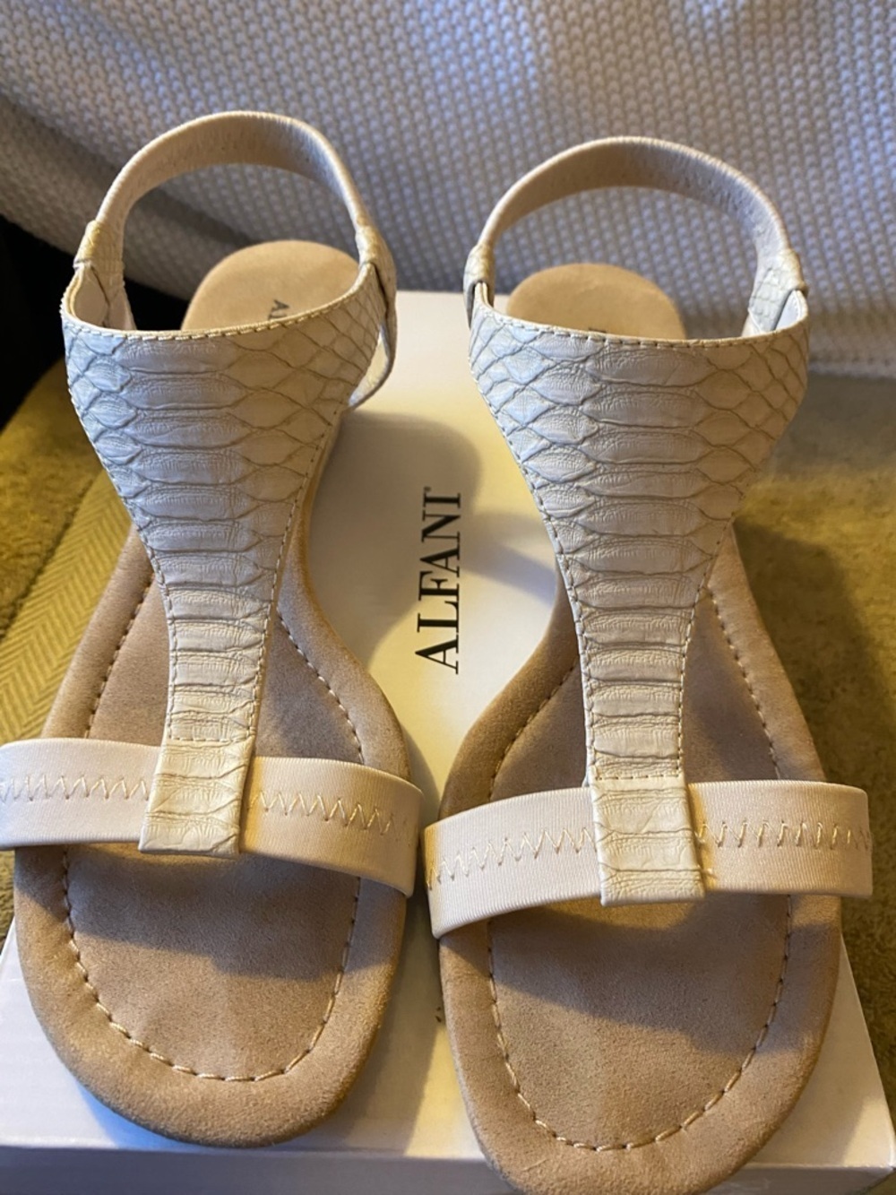 Alfani Bone Medium Wedge Sandals with Textured Straps 8M